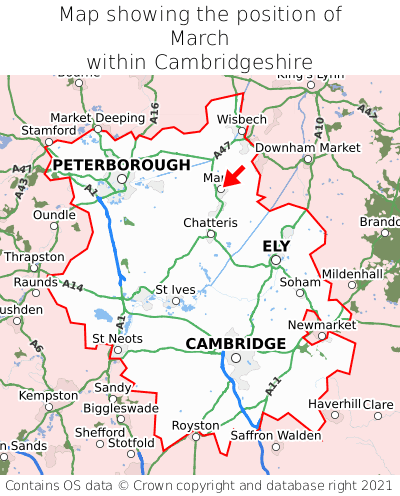 Map showing location of March within Cambridgeshire