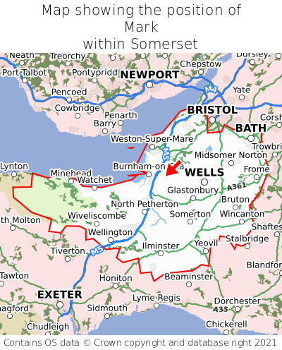 Map showing location of Mark within Somerset