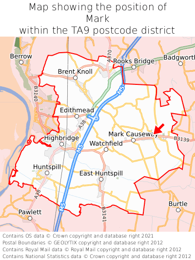 Map showing location of Mark within TA9