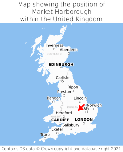 Map showing location of Market Harborough within the UK