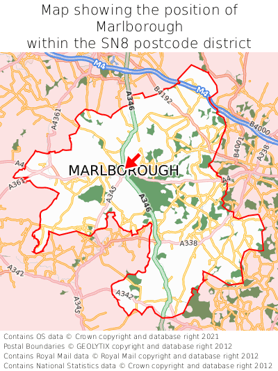 Map showing location of Marlborough within SN8