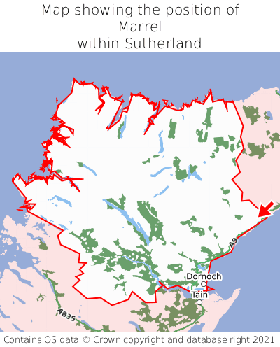 Map showing location of Marrel within Sutherland