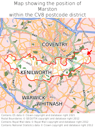 Map showing location of Marston within CV8