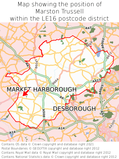 Map showing location of Marston Trussell within LE16