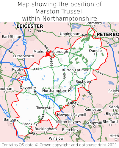 Map showing location of Marston Trussell within Northamptonshire