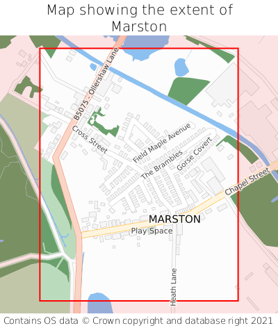 Map showing extent of Marston as bounding box