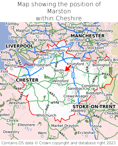 Map showing location of Marston within Cheshire