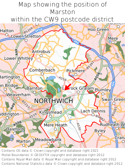 Map showing location of Marston within CW9