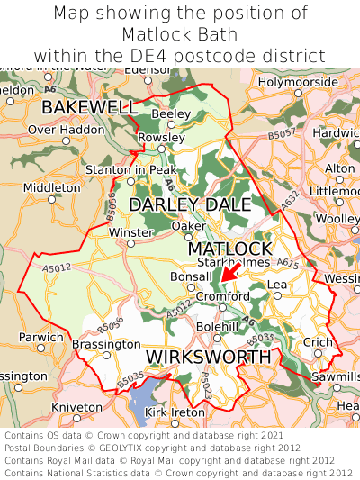 Map showing location of Matlock Bath within DE4