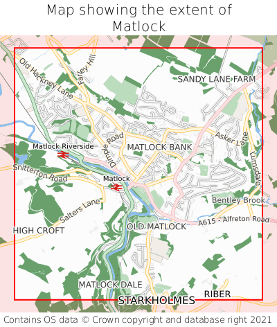 Map showing extent of Matlock as bounding box