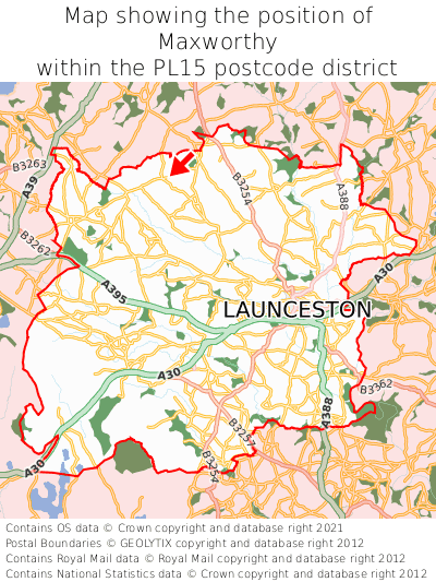 Map showing location of Maxworthy within PL15