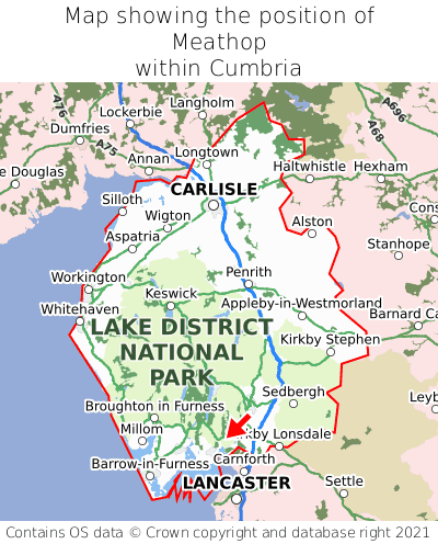 Map showing location of Meathop within Cumbria