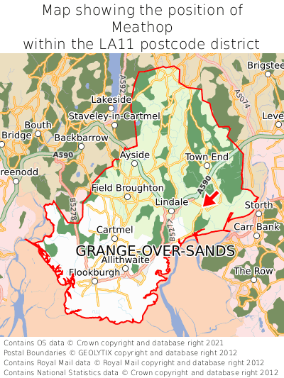 Map showing location of Meathop within LA11