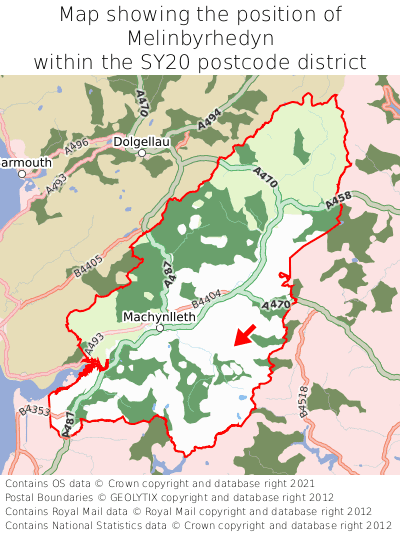 Map showing location of Melinbyrhedyn within SY20