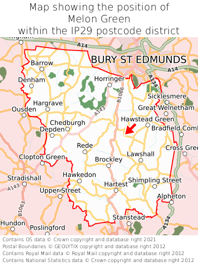 Map showing location of Melon Green within IP29