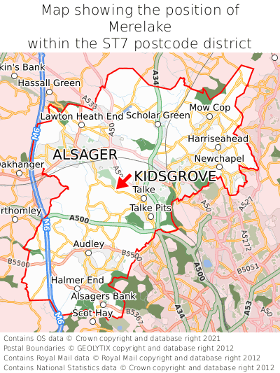 Map showing location of Merelake within ST7