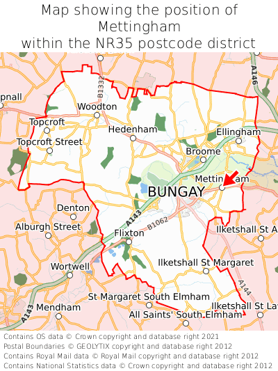 Map showing location of Mettingham within NR35