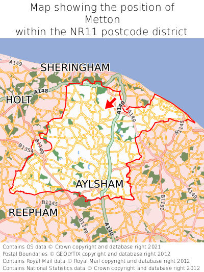 Map showing location of Metton within NR11