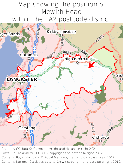 Map showing location of Mewith Head within LA2