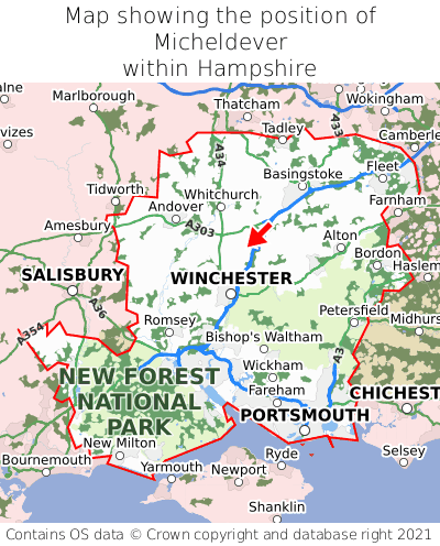 Map showing location of Micheldever within Hampshire