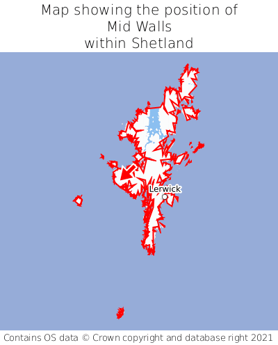 Map showing location of Mid Walls within Shetland