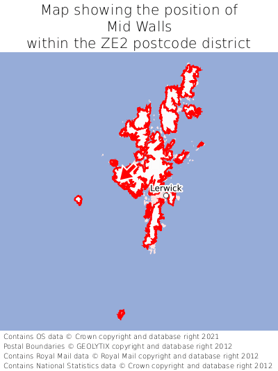 Map showing location of Mid Walls within ZE2