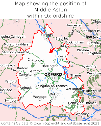 Map showing location of Middle Aston within Oxfordshire