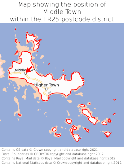 Map showing location of Middle Town within TR25