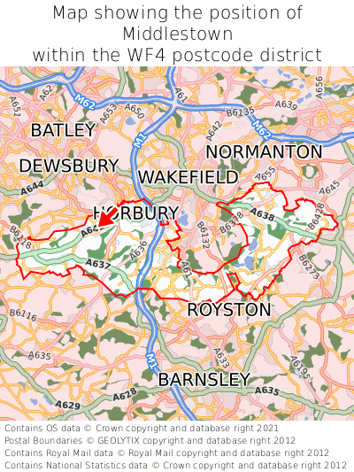 Map showing location of Middlestown within WF4