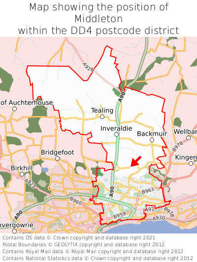 Map showing location of Middleton within DD4