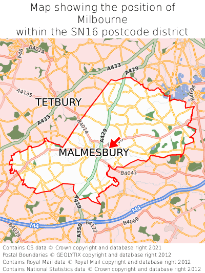 Map showing location of Milbourne within SN16