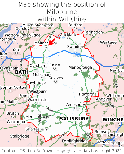Map showing location of Milbourne within Wiltshire