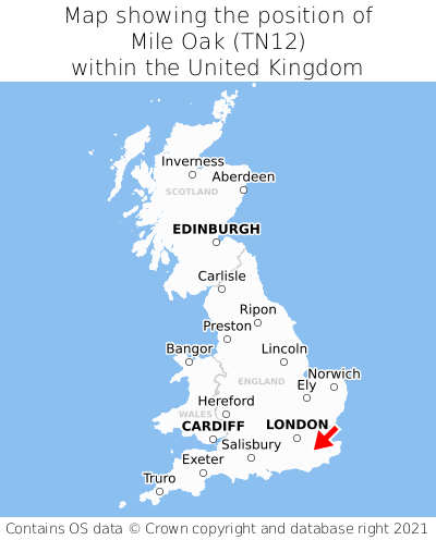 Map showing location of Mile Oak within the UK