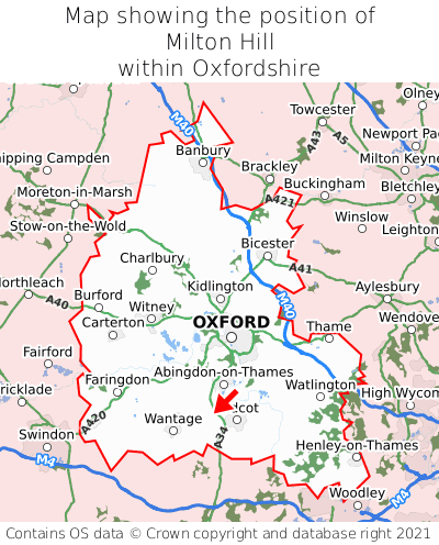 Map showing location of Milton Hill within Oxfordshire