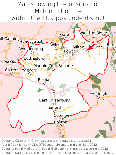 Map showing location of Milton Lilbourne within SN9