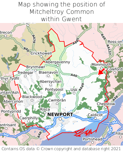 Map showing location of Mitcheltroy Common within Gwent