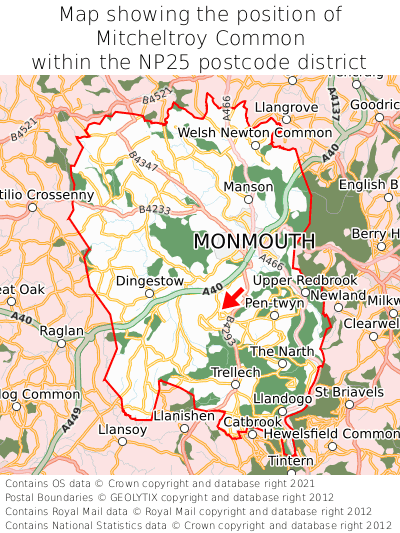 Map showing location of Mitcheltroy Common within NP25