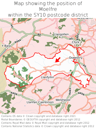 Map showing location of Moelfre within SY10