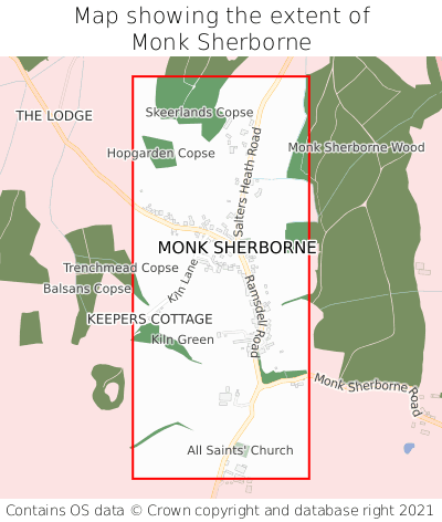 Map showing extent of Monk Sherborne as bounding box