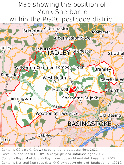 Map showing location of Monk Sherborne within RG26