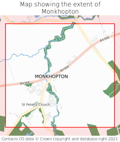 Map showing extent of Monkhopton as bounding box