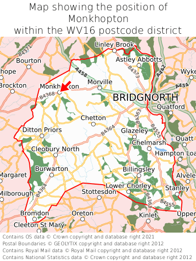 Map showing location of Monkhopton within WV16