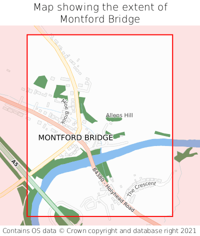 Map showing extent of Montford Bridge as bounding box