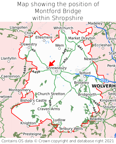 Map showing location of Montford Bridge within Shropshire