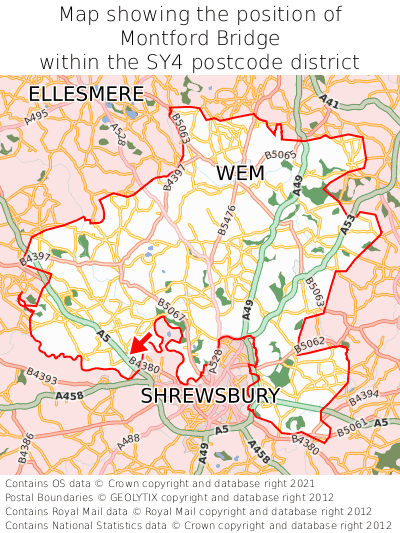 Map showing location of Montford Bridge within SY4