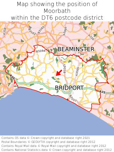 Map showing location of Moorbath within DT6