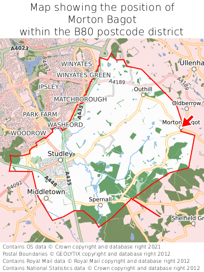 Map showing location of Morton Bagot within B80