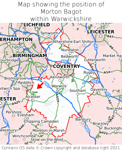 Map showing location of Morton Bagot within Warwickshire