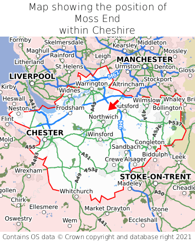 Map showing location of Moss End within Cheshire