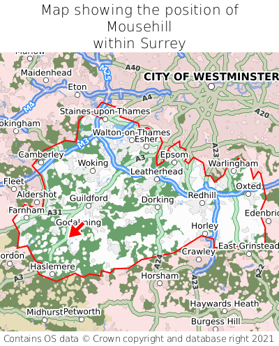 Map showing location of Mousehill within Surrey